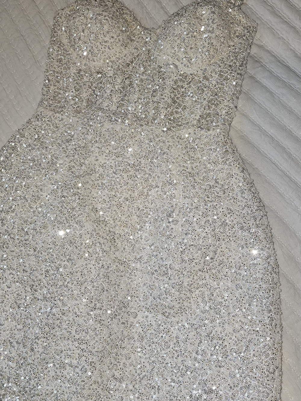 NADINE MERABI White Beaded Strapless-Inspired Corset Dress with Spaghetti Straps - Picture 5 of 8